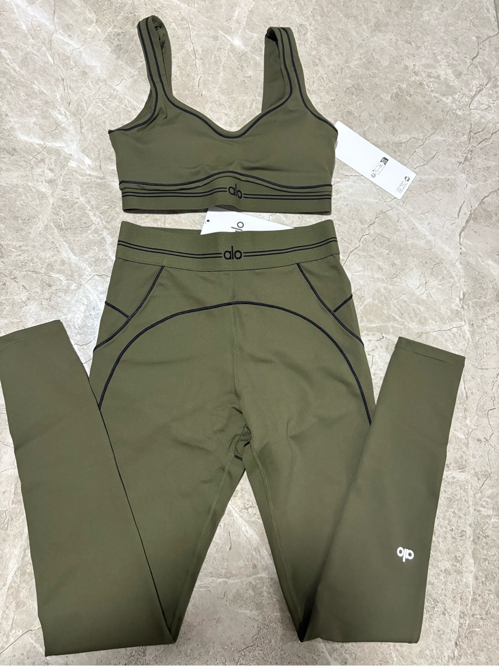 ALO Yoga Olive Green Sports Bra & Leggings Set